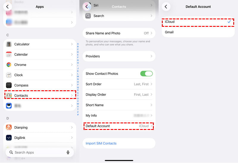 Définir iCloud comme compte par défaut