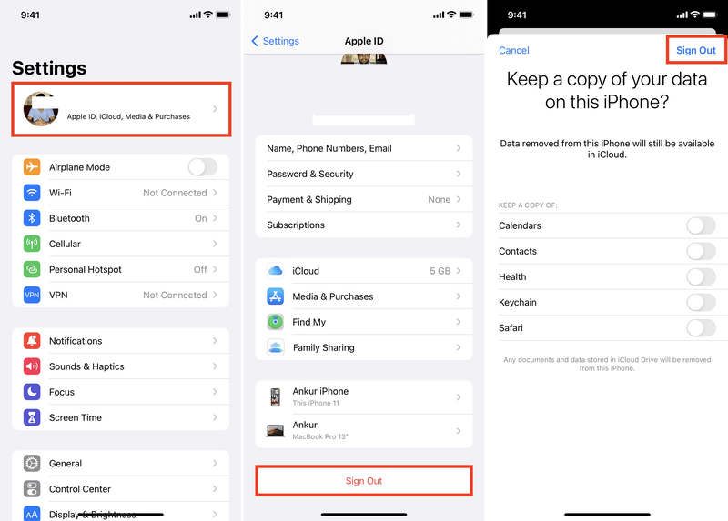 Выйти и войти в Apple ID