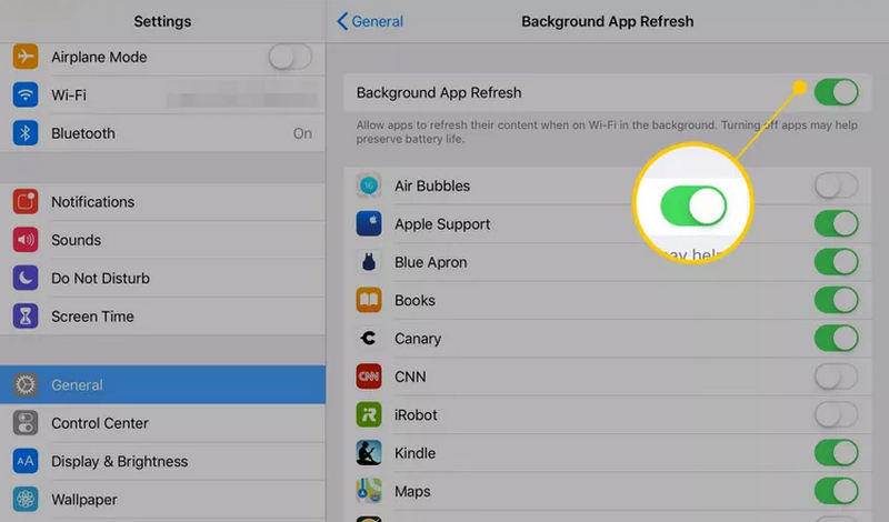 Turn off Background App Refresh on iPad