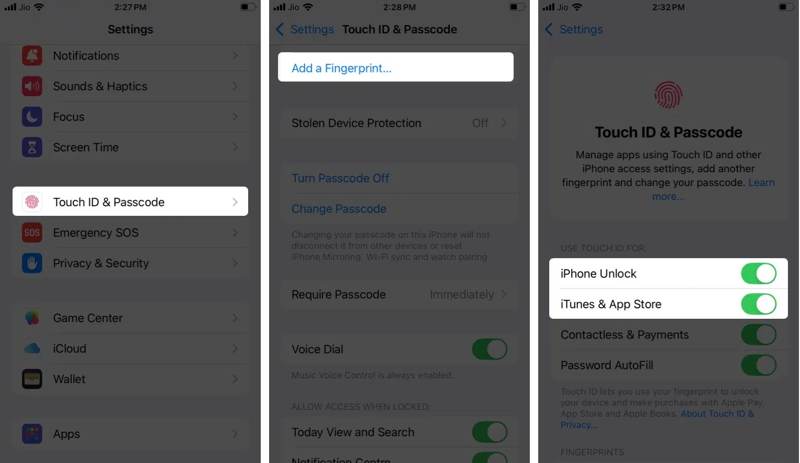 Добавить отпечаток пальца
