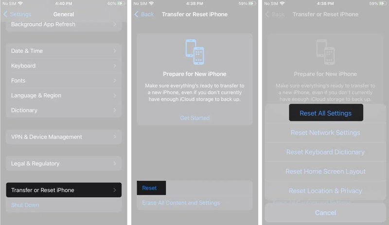 Сбросить все настройки