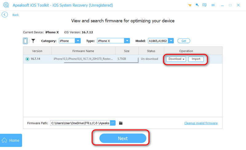 Import Download Firmware