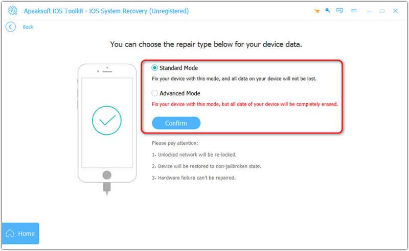 Choisissez un mode de réparation