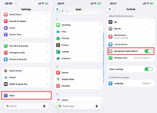 App Fresh uitschakelen