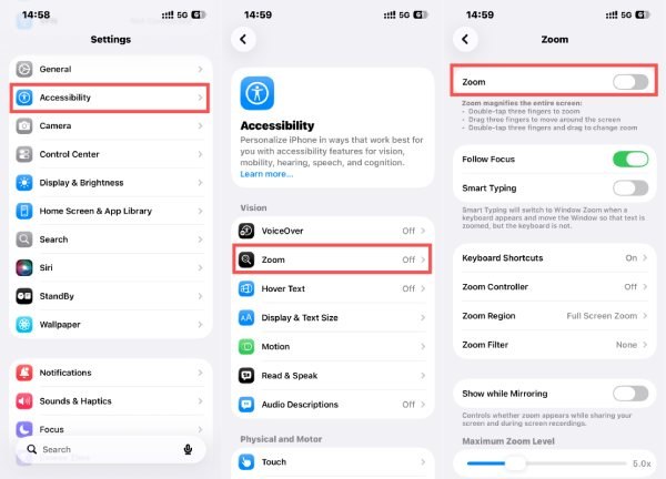 Zoommodusinstellingen uitschakelen