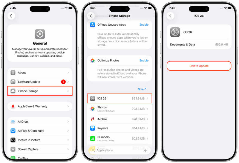 iOS frissítés törlése