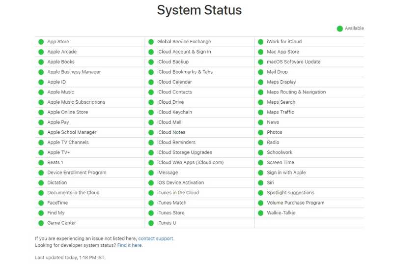 État du serveur Apple