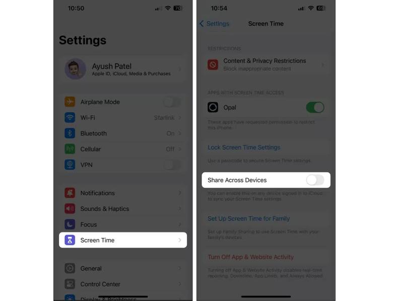Désactiver le partage entre appareils