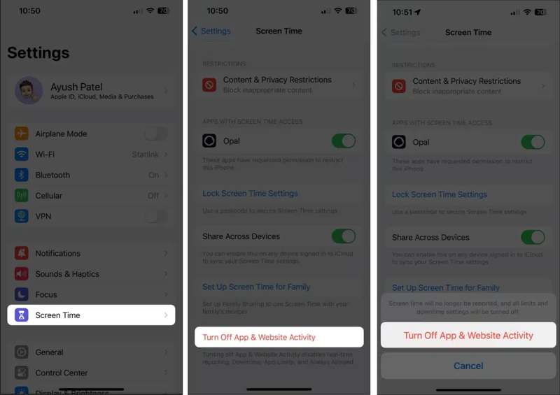 Désactiver l'activité des applications et des sites Web