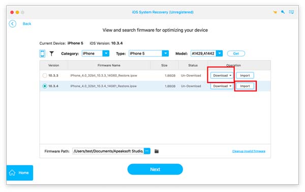 Importeer downloadfirmware