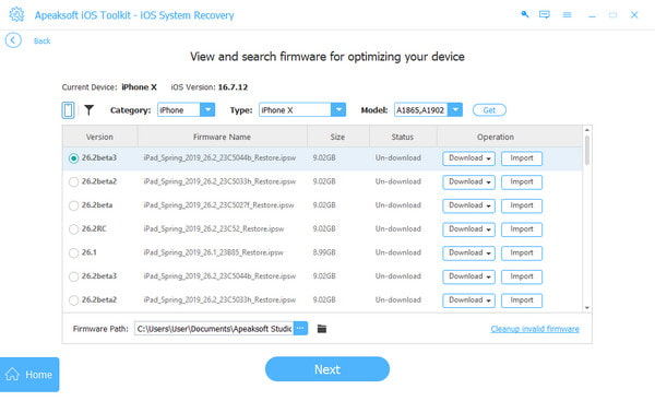 De firmware instellen