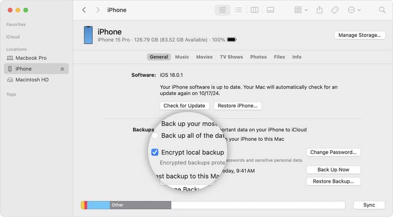 Sikkerhetskopier iPhone til Finder