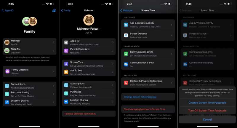 Obnovit heslo pro čas u obrazovky dítěte na iPhone