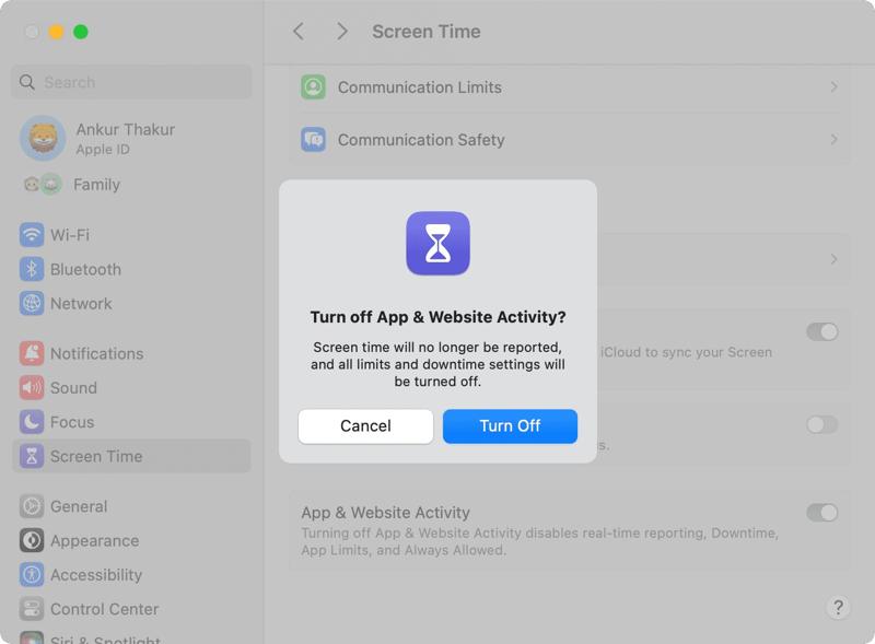 Slå av appnettstedsaktivitet på Mac