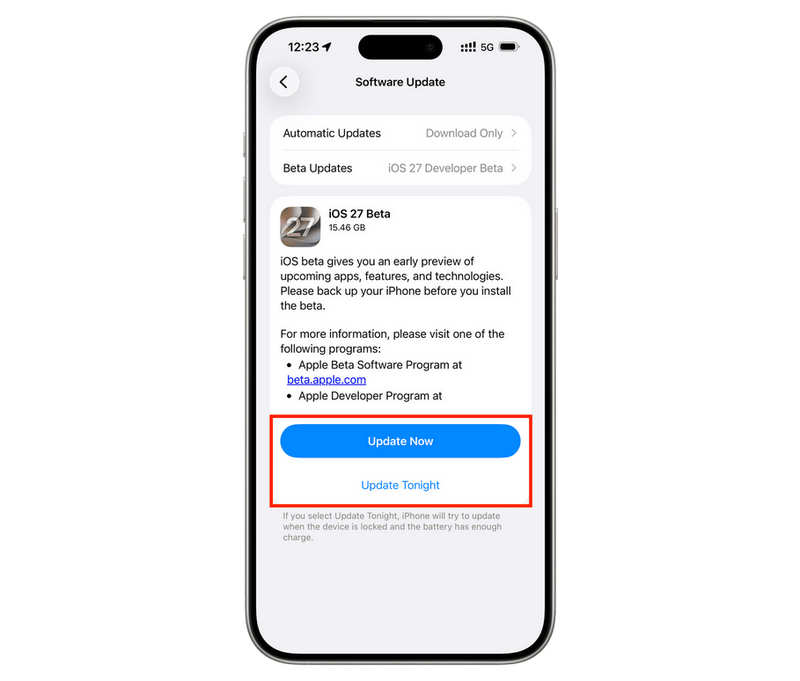 iOS 27アップデートオプション