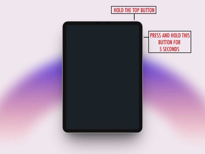 Hold Top Button And Press Hold Volume Down Button In iPad