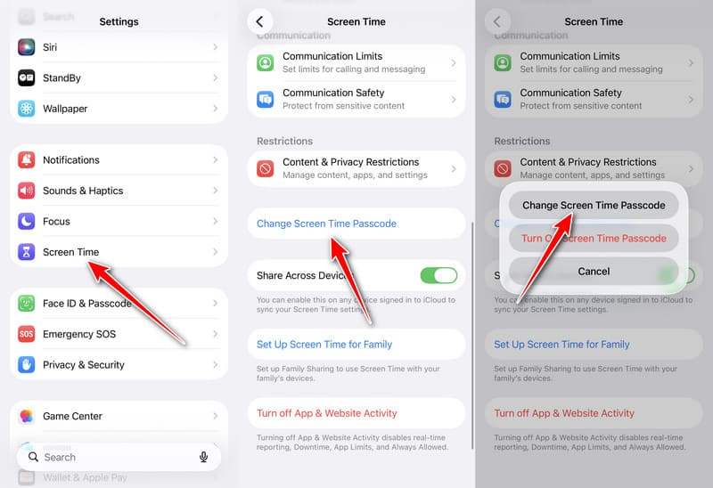 Изменить пароль для просмотра экранного времени на iPhone