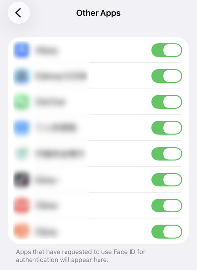 禁用應用程式的 Face ID