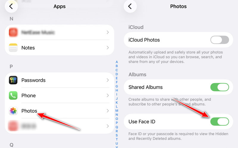 禁用照片的 Face ID 功能