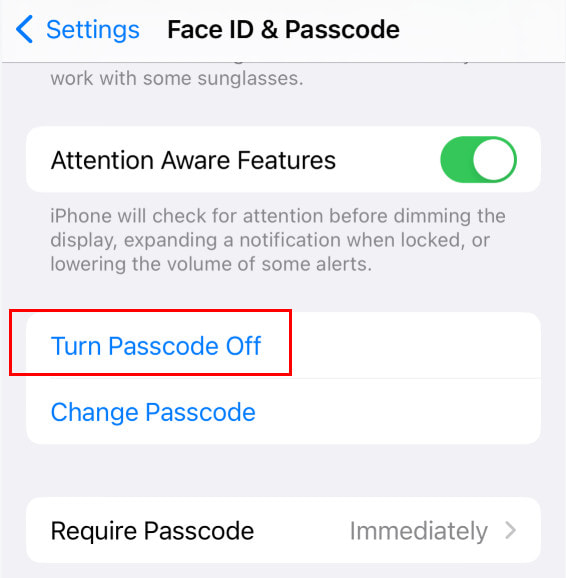 Vypněte přístupový kód