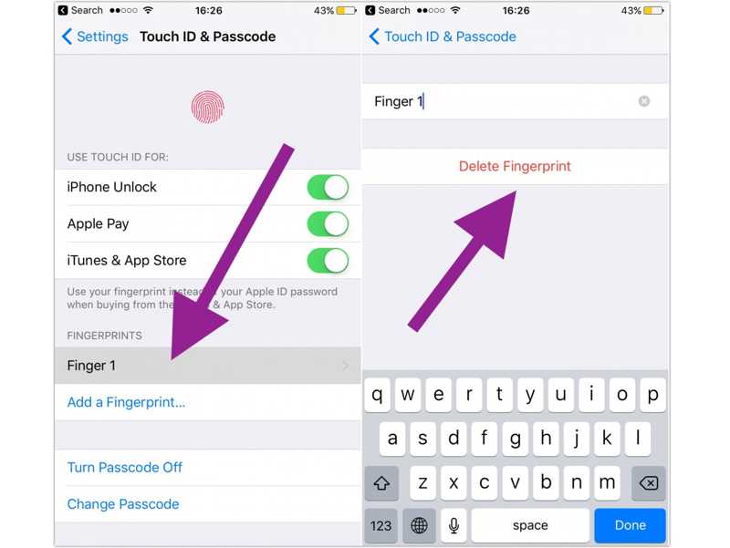 Touch ID törlése iPhone-on