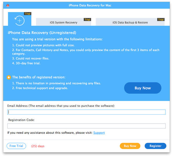 Registrera iOS Data Backup och återställ för Mac