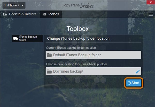 Cambia posizione di backup di iTunes