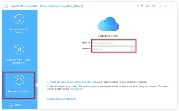 Välj iCloud Bakup Recovery