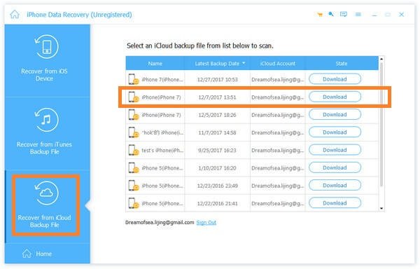 Kies Data to Restore from iCloud Backup