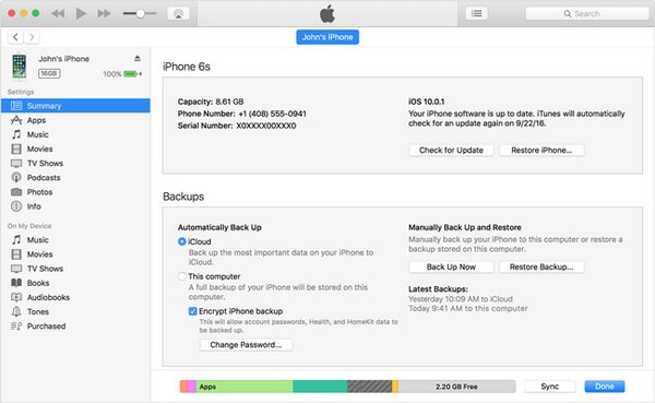 Versleutel iTunes Backup