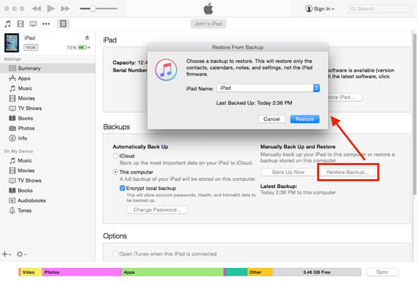 Restaurer l'iPad avec iTunes