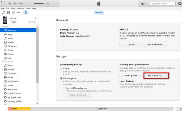 Indítsa el az iTunes alkalmazást és szerezzen biztonsági mentéseket