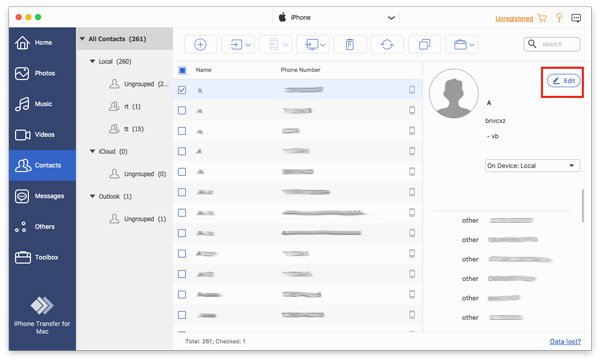 Modifier les informations de contacts