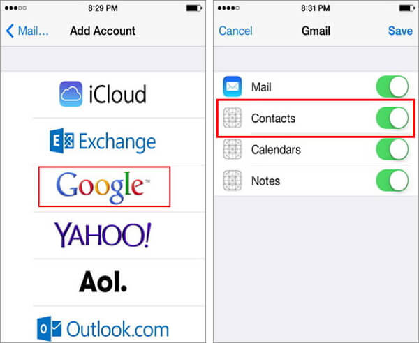 save contacts from iPhone to Android