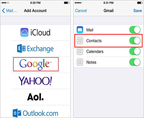 enregistrer les contacts de l'iPhone à Android