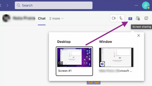 Microsoft Teams 채팅에서 화면 공유