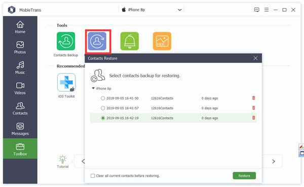 Contacts Restore