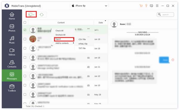 Export Message