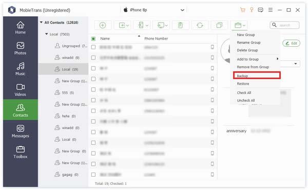 Contacts Backup