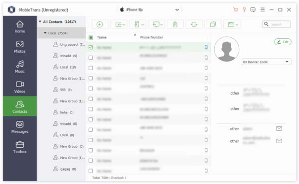 Select Contact to Delete
