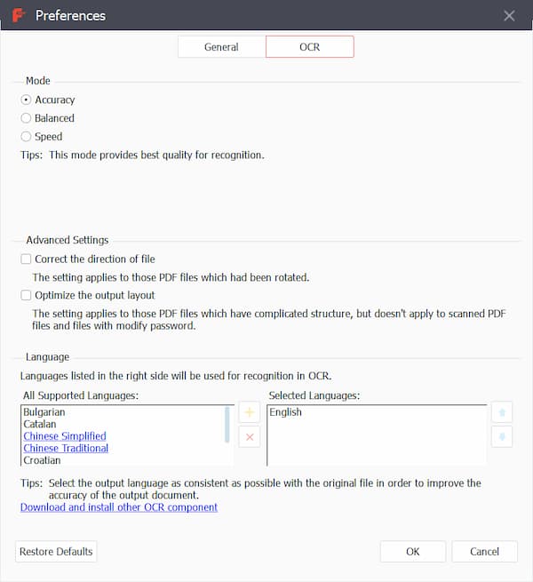 Configuración de OCR