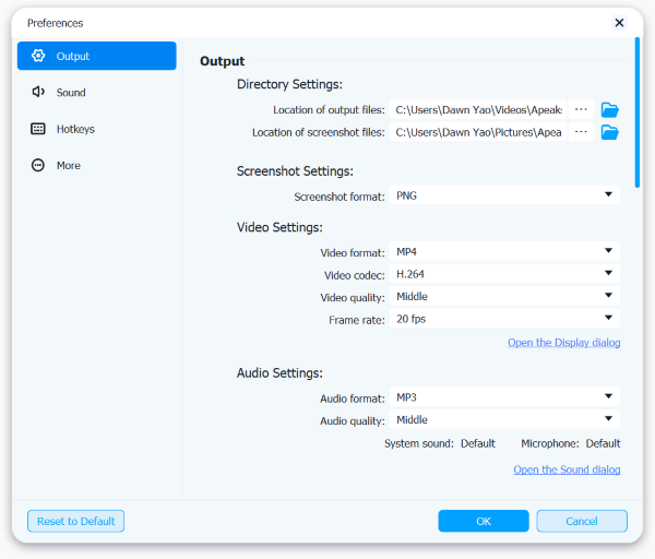 Output Settings