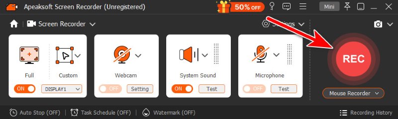 Click REC on Apeaksoft Screen Recorder