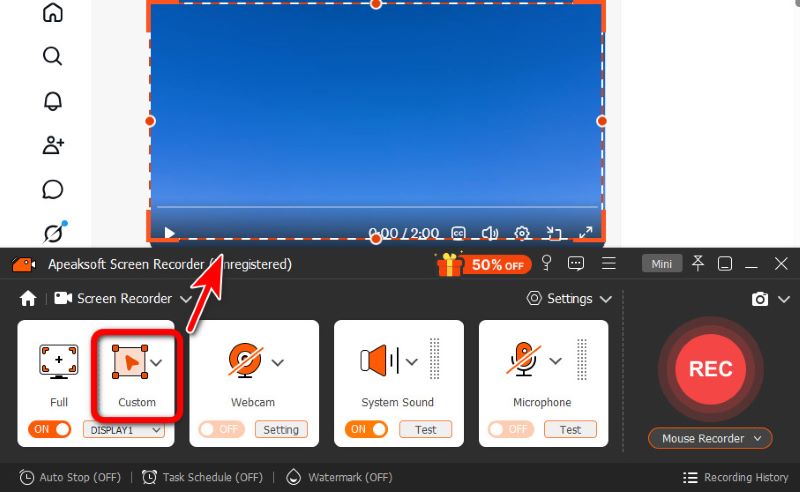 Custom Recording Range in Apeaksoft Screen Recorder