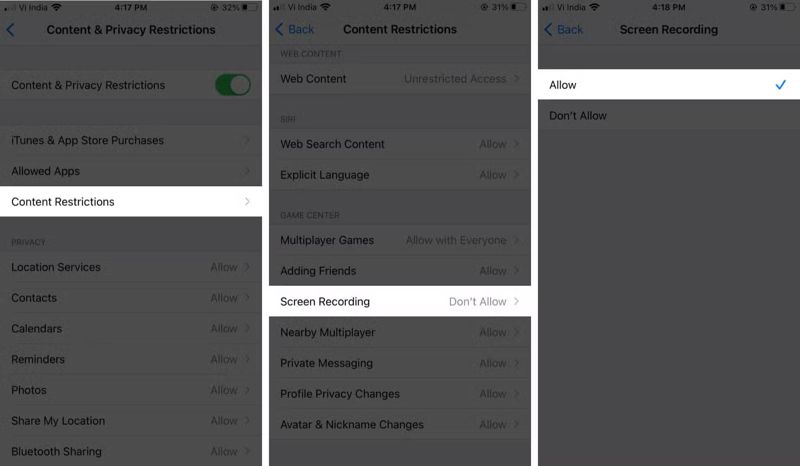Screen Record Restriction