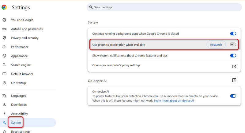 Turn off Hardware Acceleration in Chrome