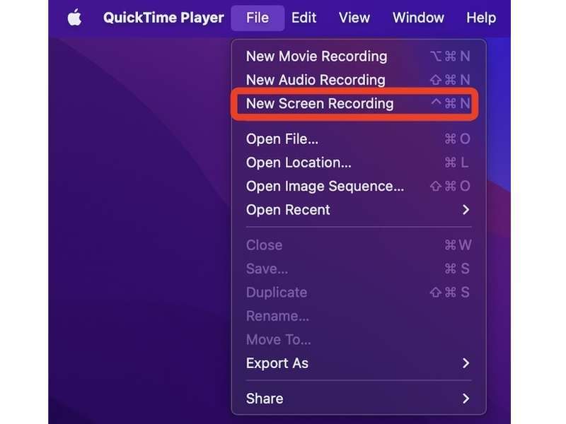 Nueva grabación de pantalla de Quicktime Player