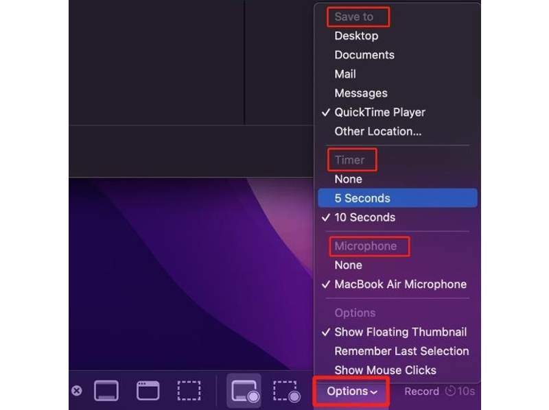 Seleccionar opciones del reproductor QuickTime
