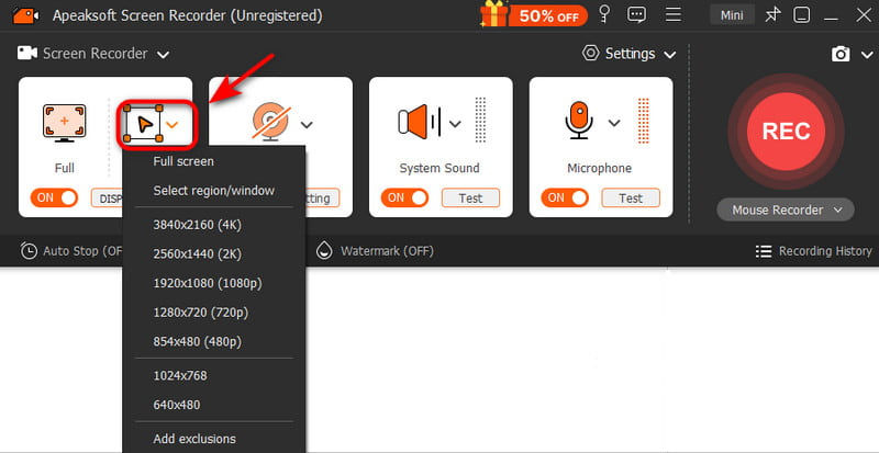 Click Custom to Choose Your Fixed Region
