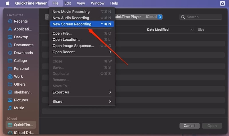 Quicktime Player New Screen Recording